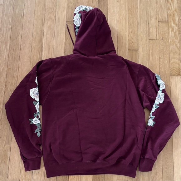 Civil Regime Hoodie Champion Floral Burgundy Maroon Roses Mens Medium Sweatshirt - Picture 3 of 9